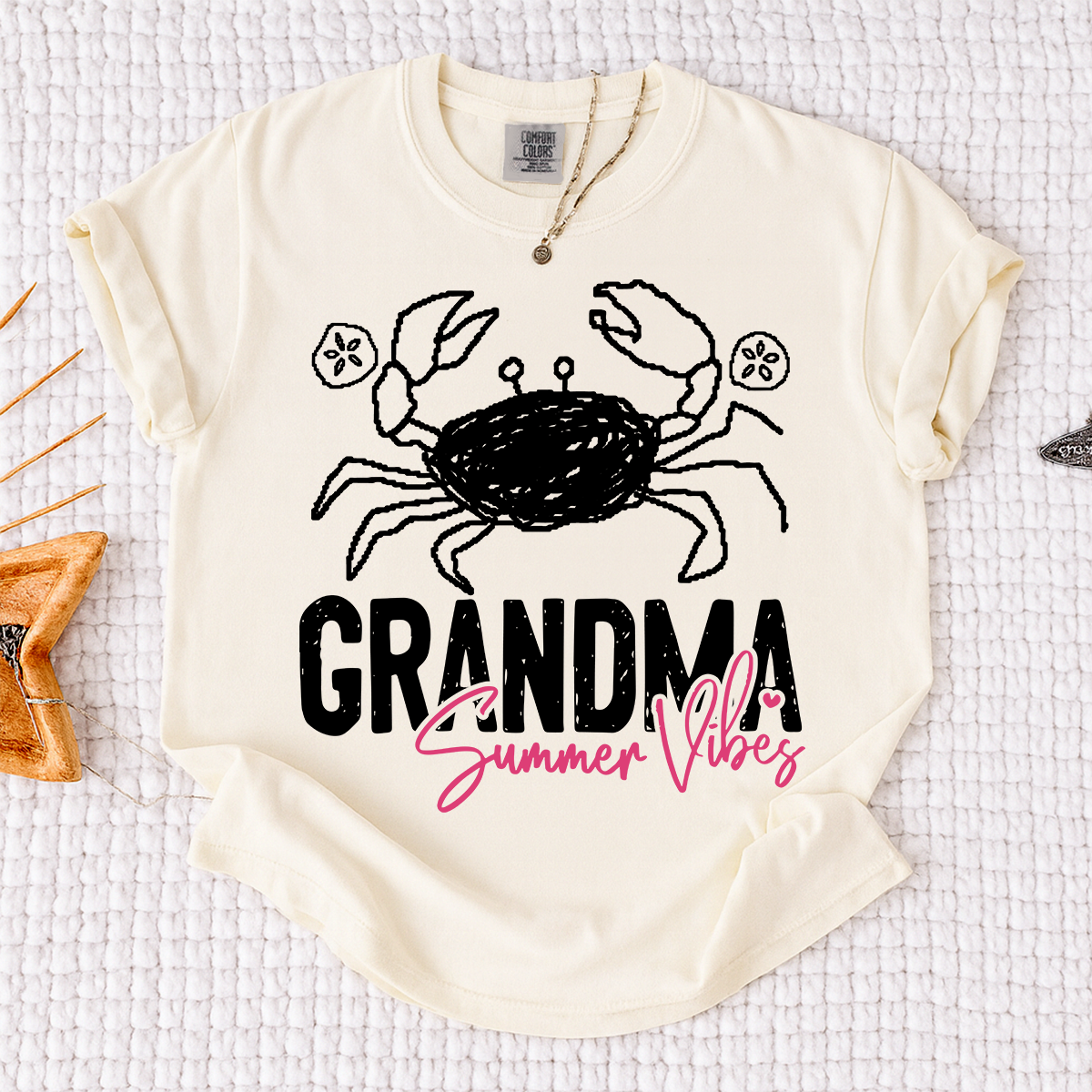 Personalized Grandma Summer Crab T Shirt, Custom Family Names Tee, Cute Crab Beach Graphic Shirt, Gift for Nana and Grandma