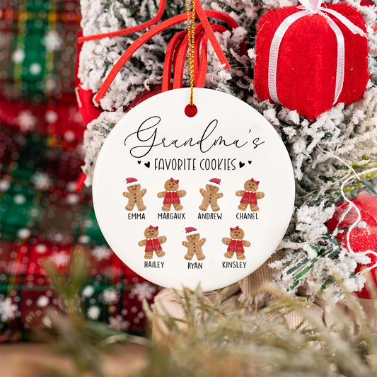 Personalized Grandma’s Favorite Cookies Ornament, Custom Gingerbread Kids Names Christmas Decoration
