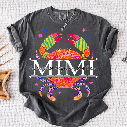 Comfort Colors® Women’s Mimi Crab Graphic T-Shirt Fun Family Vacation Casual Summer Top