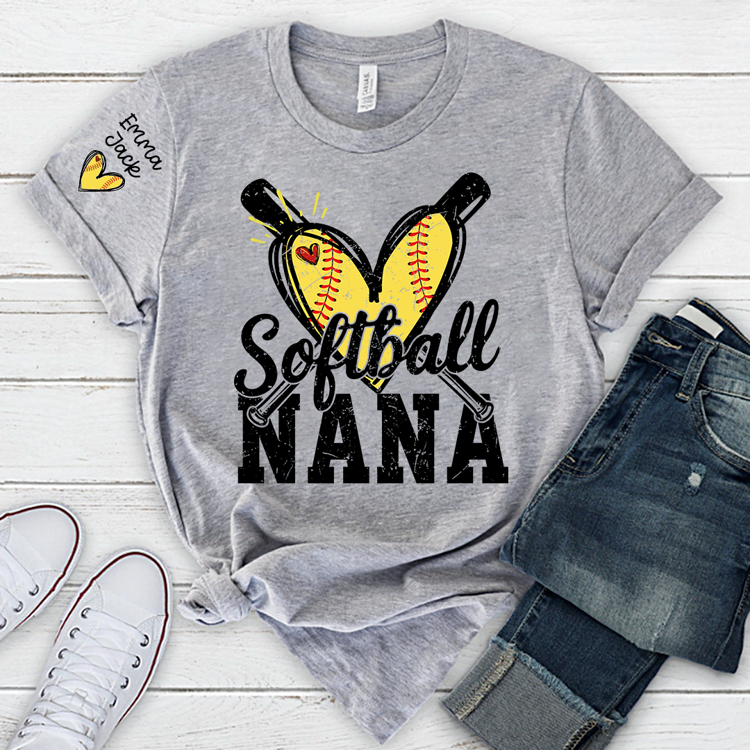 Custom Softball Nana Shirt for Game Day, Personalized Grandchildren Names Family Tee
