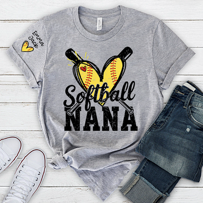 Custom Softball Nana Shirt for Game Day, Personalized Grandchildren Names Family Tee