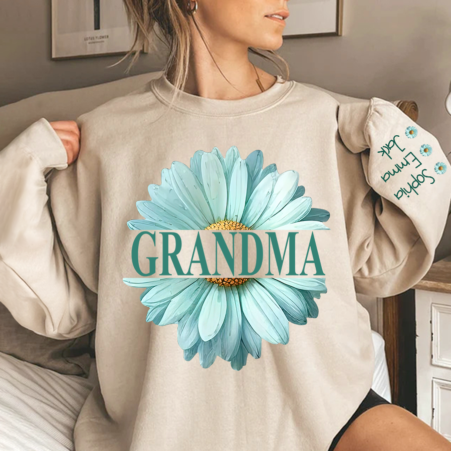Grandma Flower Daisy Color And Grandkids Sweatshirt
