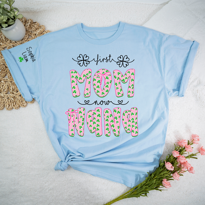Personalized St Patrick’s Day Grandma Shirt with Kids Names, Shamrock Family Shirt, Custom Nana Mimi Mom Clover T Shirt