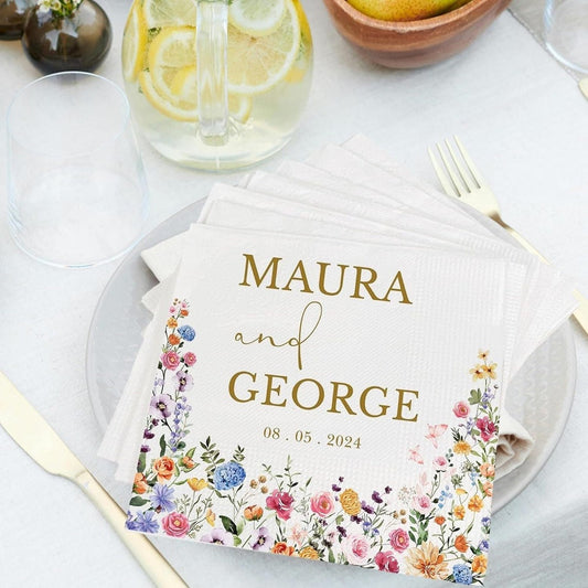 Personalized Wedding Napkins | Custom Wedding Napkins | Floral Cocktail Napkins | Save The Date | Dinner Bridal Shower Engagement Party
