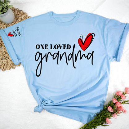 One Loved Grandma T-Shirt, Personalized Grandma T-Shirt with Heart Design and Custom Name