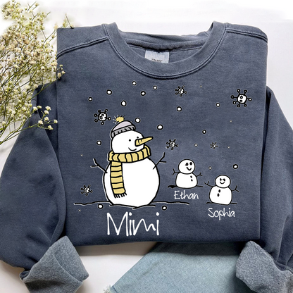 Personalized Christmas Snowman Sweatshirt, Gifts for Grandma, Custom Grandma and Grandchild Names