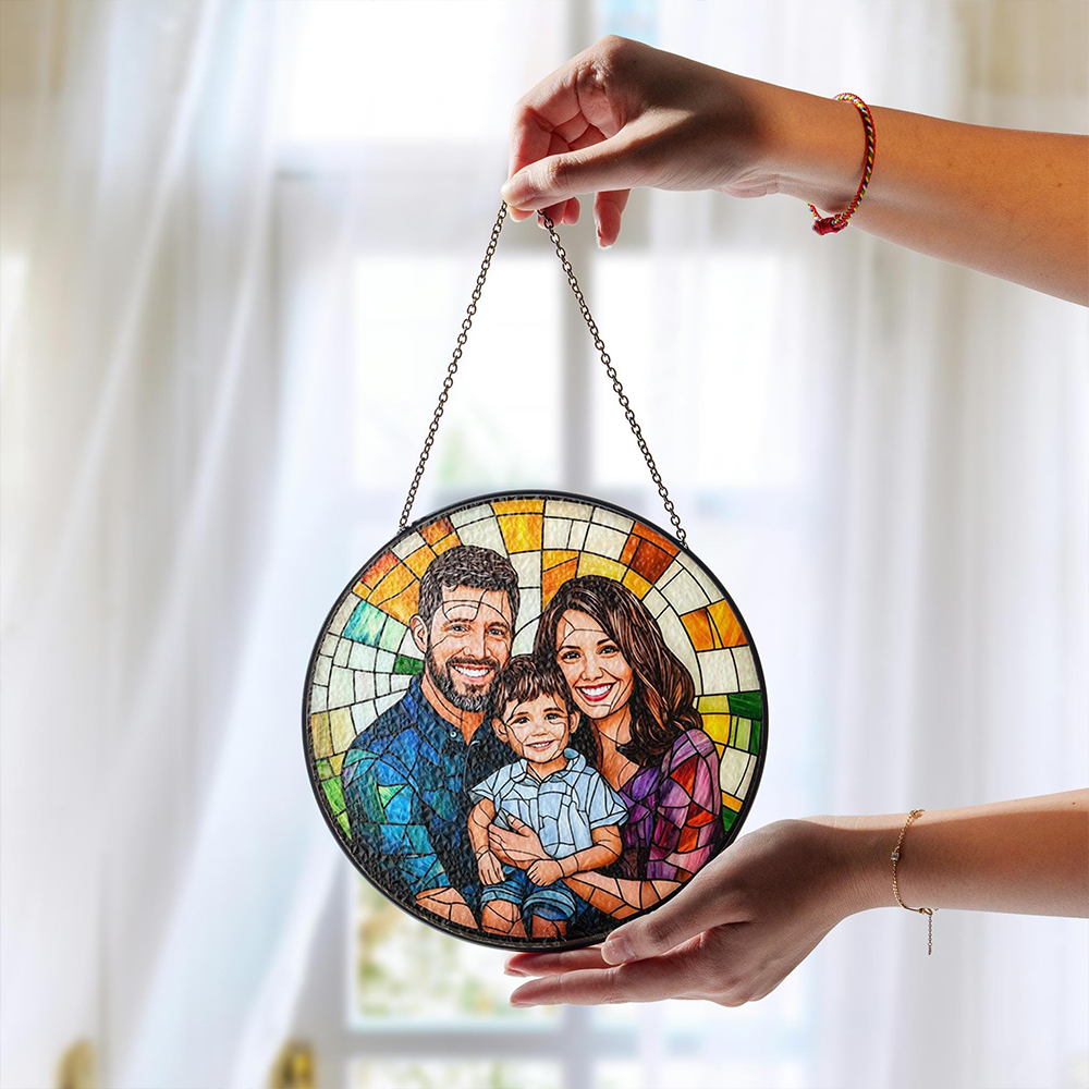 Personalized Family Portrait Stained Glass Suncatcher Custom Memorial Gift
