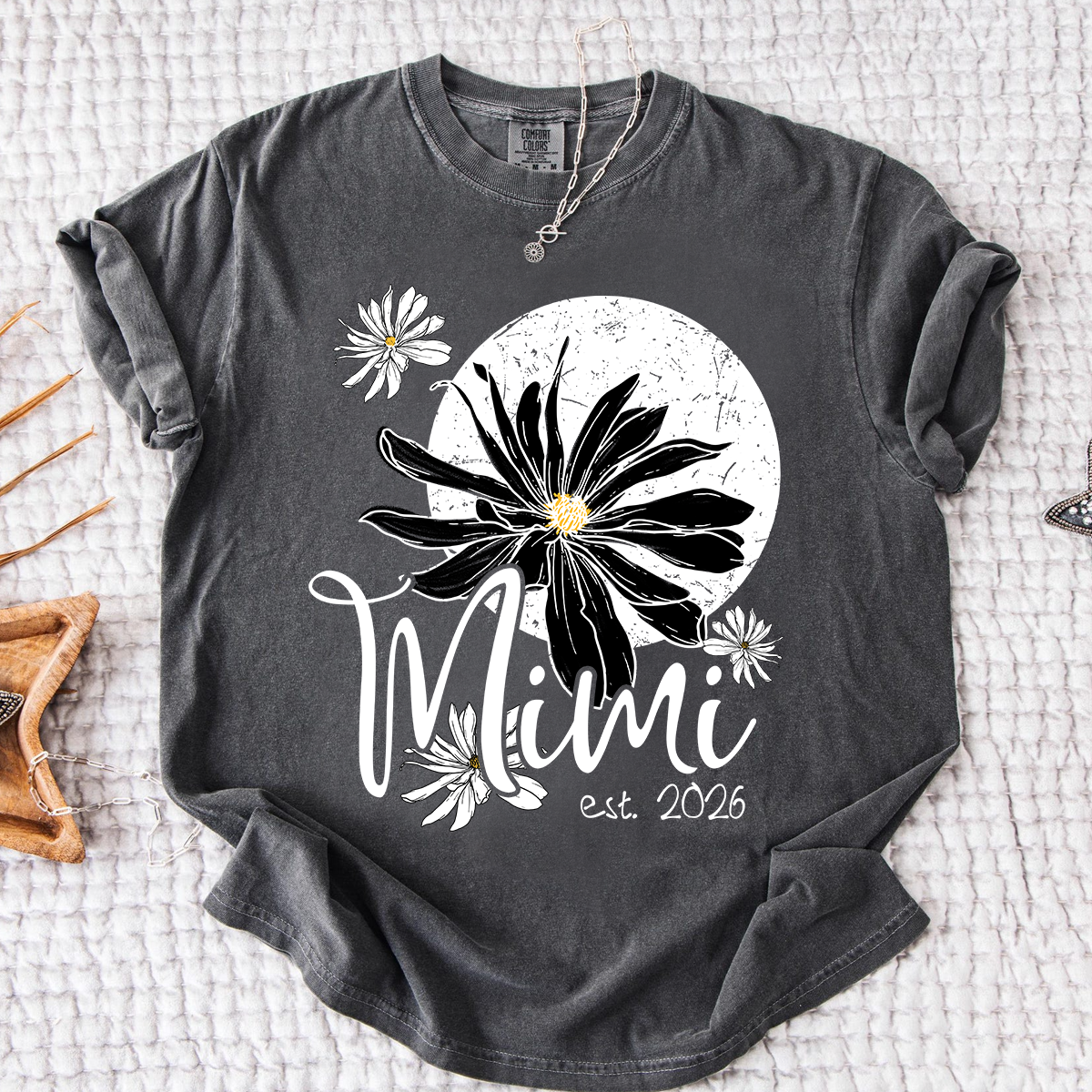 Comfort Colors® Mimi Shirt with Daisy Flower Design, Custom EST, Perfect Gift for Grandmother