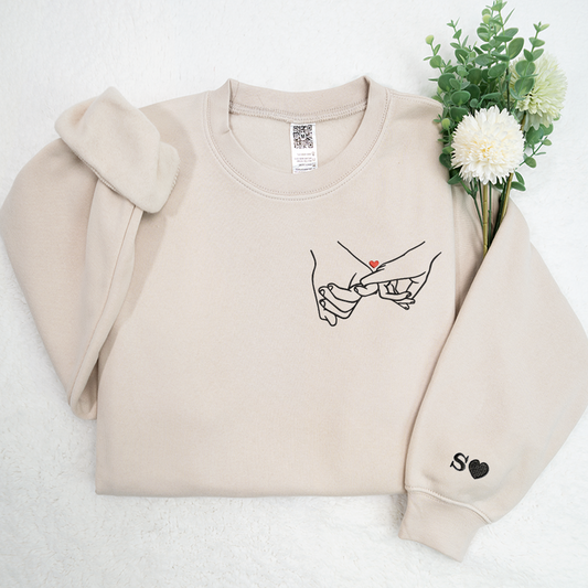 Hand Couple Embroidered, Custom Initials On Sleeves TH Sweatshirt