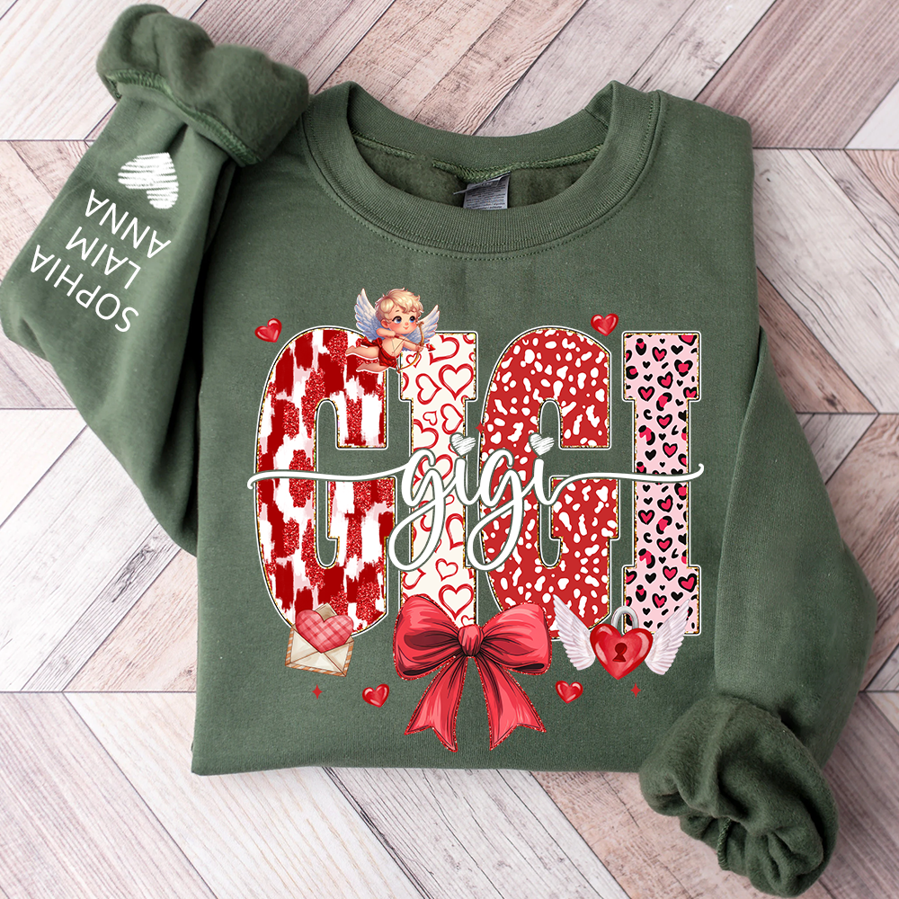 Personalized Valentine Gigi coquette Sweatshirt, Gifts for Grandma, Custom Grandma and Grandchild Names