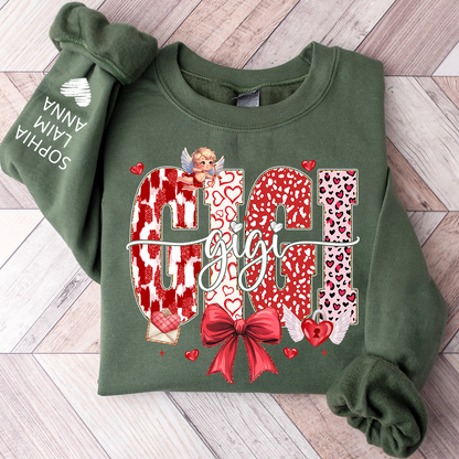 Personalized Valentine Gigi coquette Sweatshirt, Gifts for Grandma, Custom Grandma and Grandchild Names