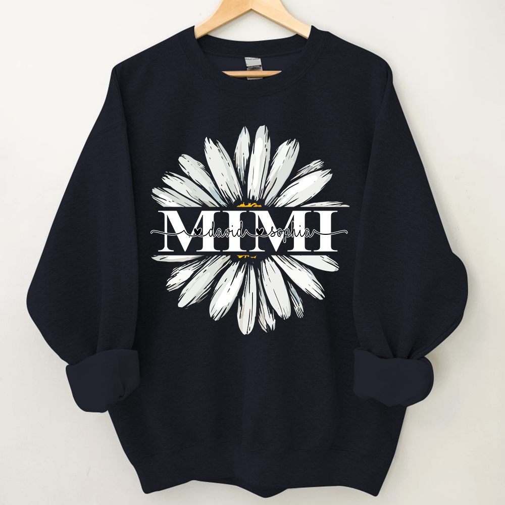Mimi White Daisy Flower With Grandkids Sweatshirt