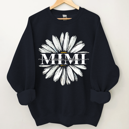 Mimi White Daisy Flower With Grandkids Sweatshirt