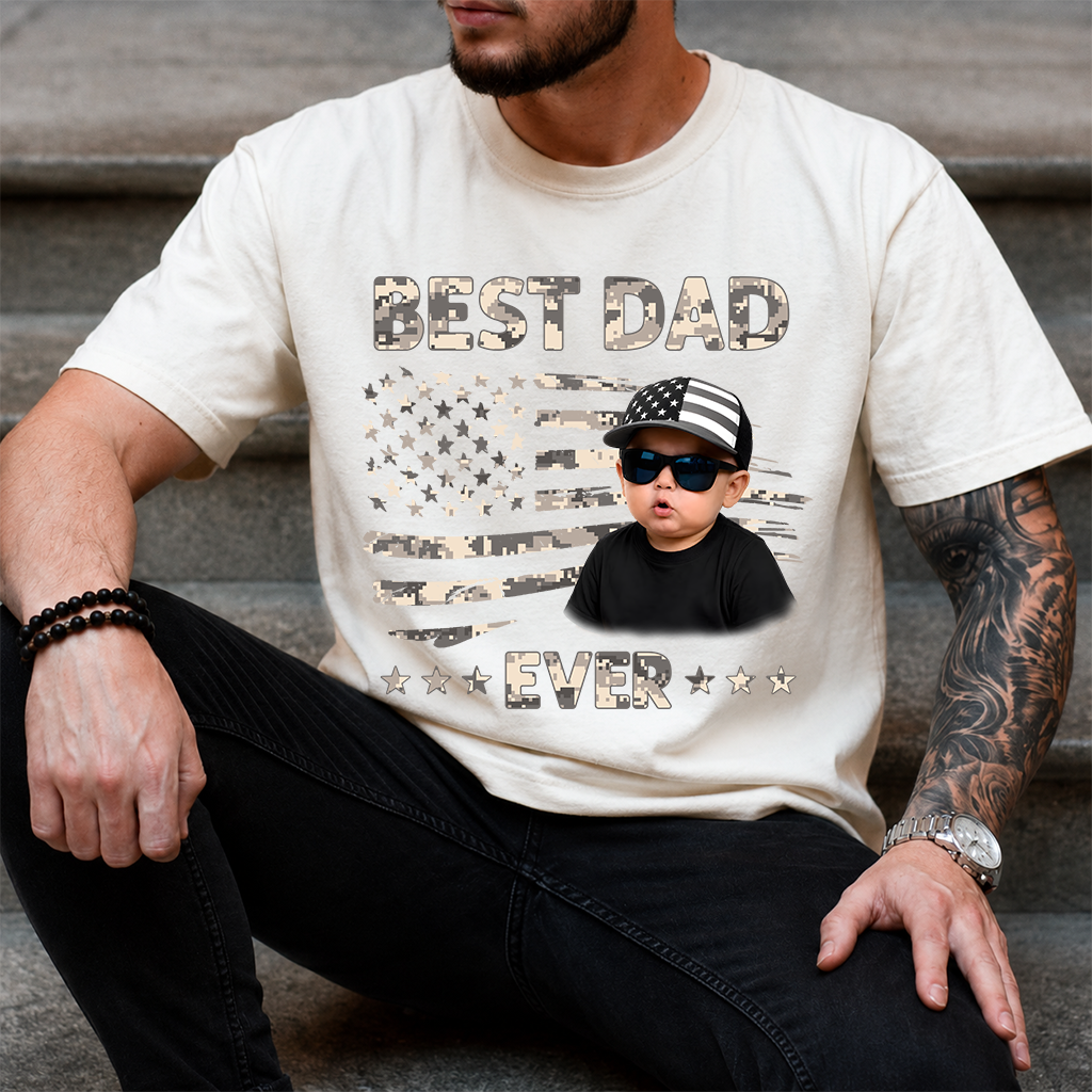 Best Dad Ever T-Shirt – Personalized Custom Baby Photo Gift for Father Papa Birthday Fathers Day