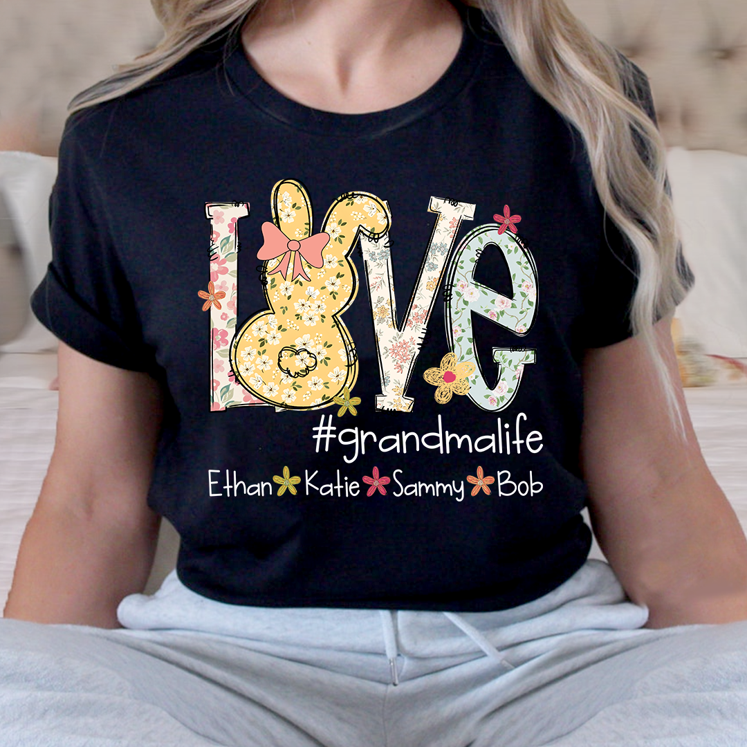 Love Grandma Life T Shirt, Personalized Flower Design with Children Names