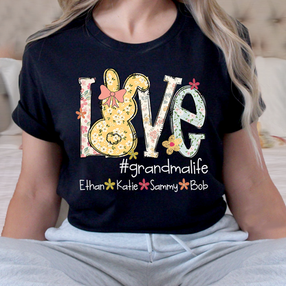 Love Grandma Life T Shirt, Personalized Flower Design with Children Names