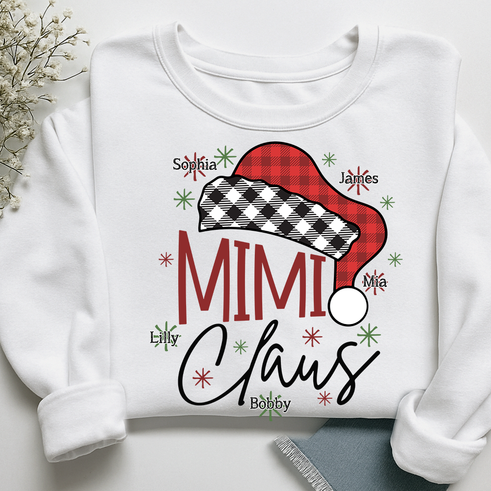 Personalized Mimi Claus Christmas Sweatshirt, Custom Grandma Shirt with Kids Names