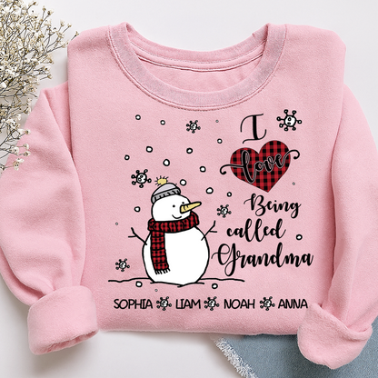 Personalized Christmas Snowman I Love Being Grandma Sweatshirt, Gifts for Grandma and Kids