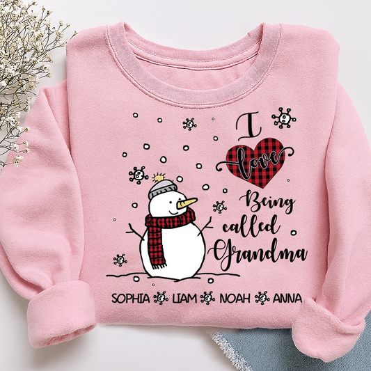 Personalized Christmas Snowman I Love Being Grandma Sweatshirt, Gifts for Grandma and Kids