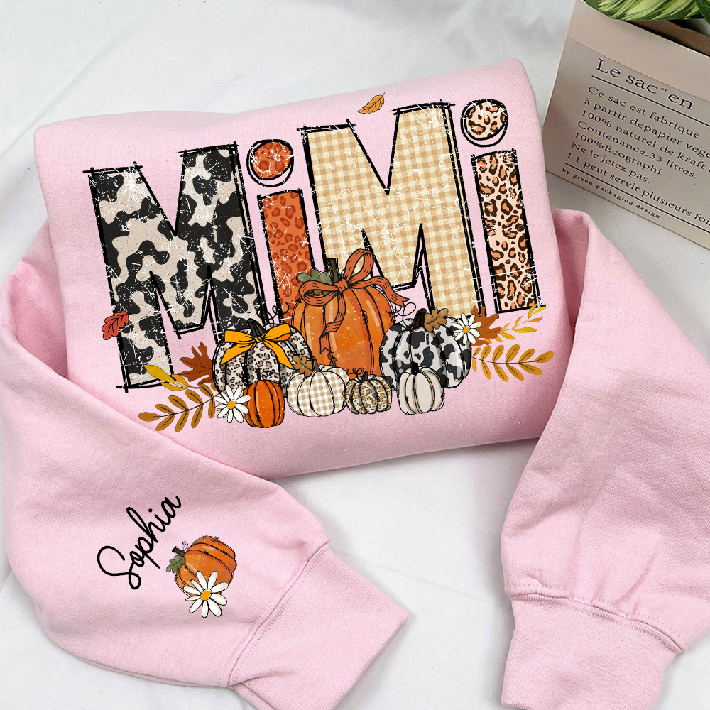 Preppy Fall Mimi Custom Grandma Pumkin Sweatshirt, Personalized For Grandma And Kids