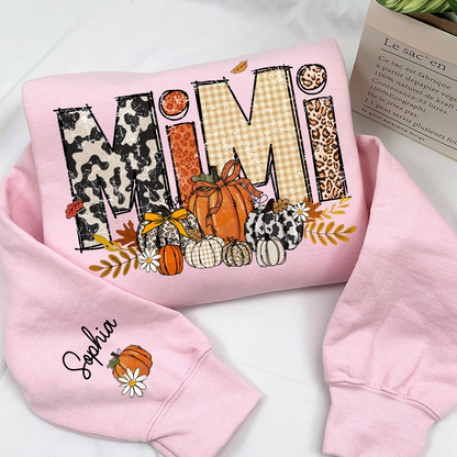 Preppy Fall Mimi Custom Grandma Pumkin Sweatshirt, Personalized For Grandma And Kids