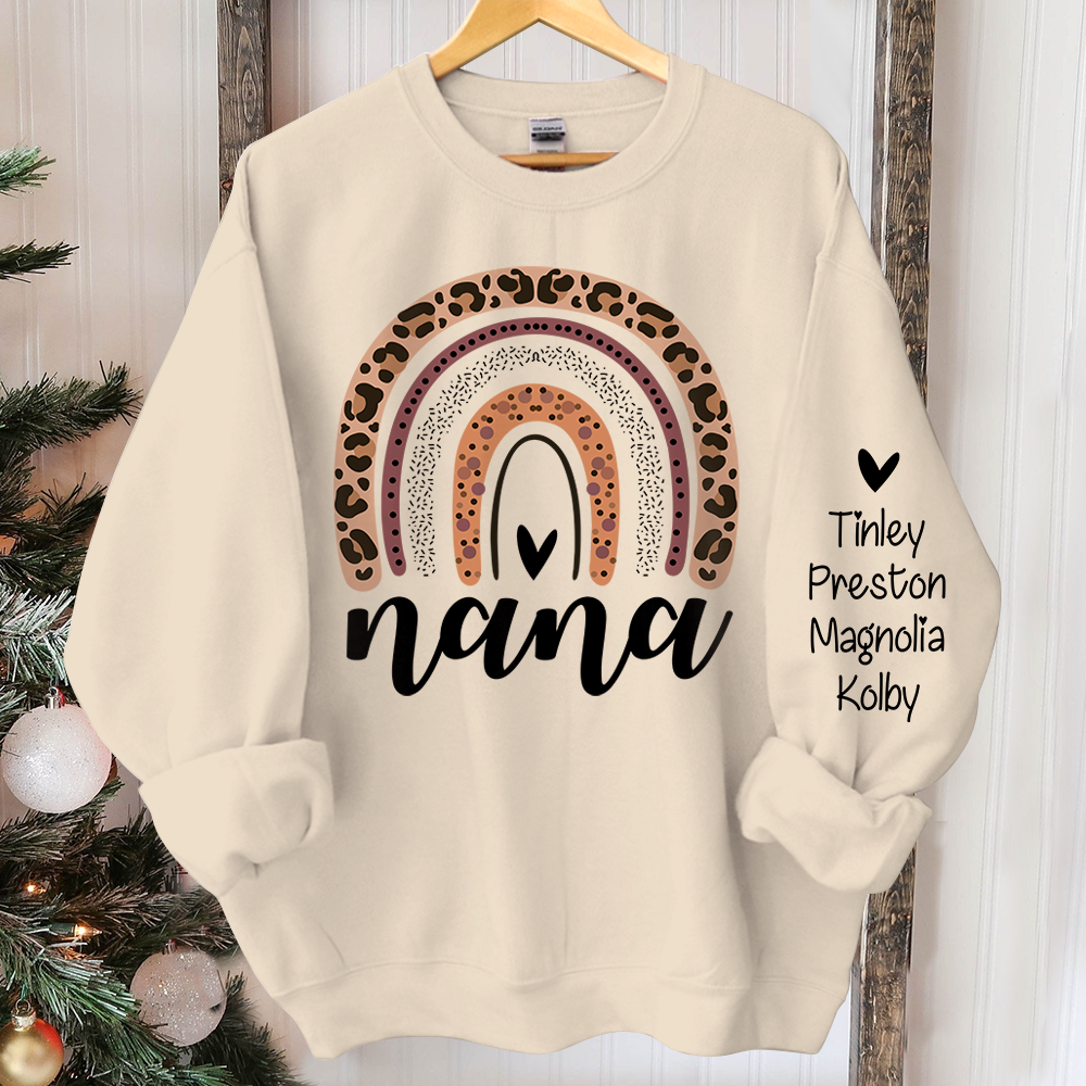 Personalized Leopard Rainbow Nana Sweatshirt, Custom Grandma and Grandkids Sweatshirt