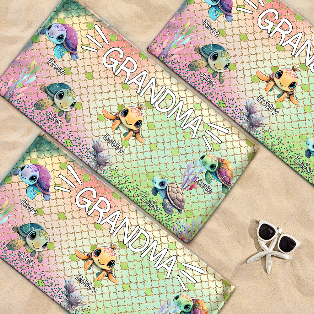 Personalized Sea Turtle Beach Towel, Sea Turtle Gifts For Grandma And Kids, Sea Turtle Pool Towel, Sea Turtle Towel
