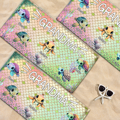 Personalized Sea Turtle Beach Towel, Sea Turtle Gifts For Grandma And Kids, Sea Turtle Pool Towel, Sea Turtle Towel