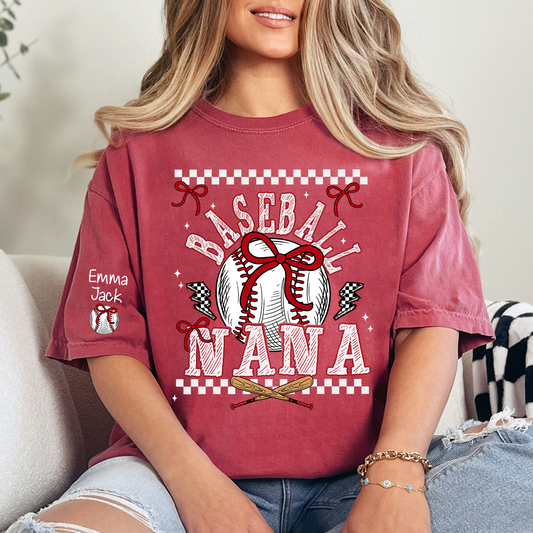 Baseball Nana T-Shirt, Personalized Nana T-Shirt with Bow and Vintage Baseball Design