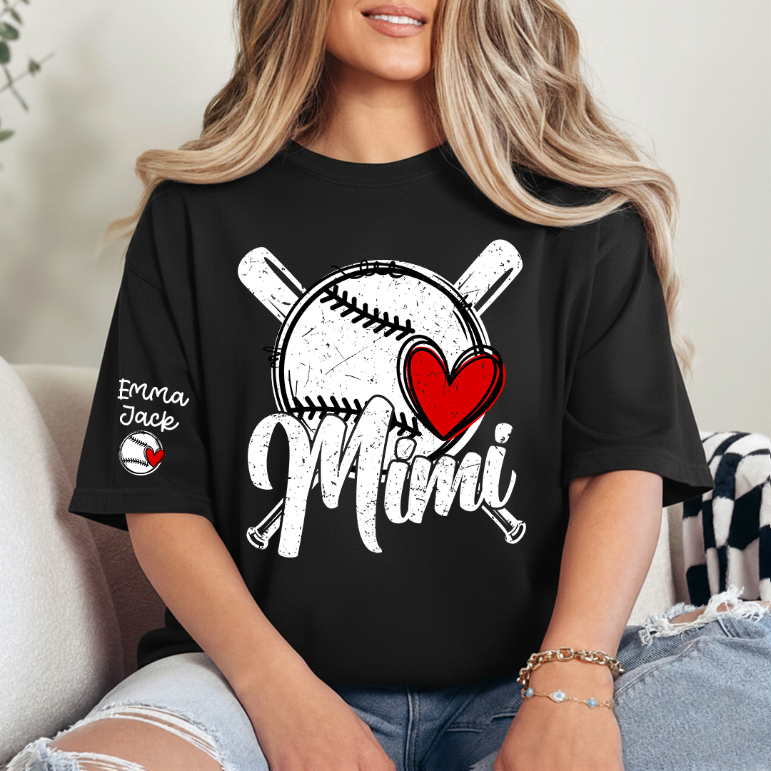 Mimi Baseball Shirt with Heart Design, Personalized T Shirt for Baseball Fans