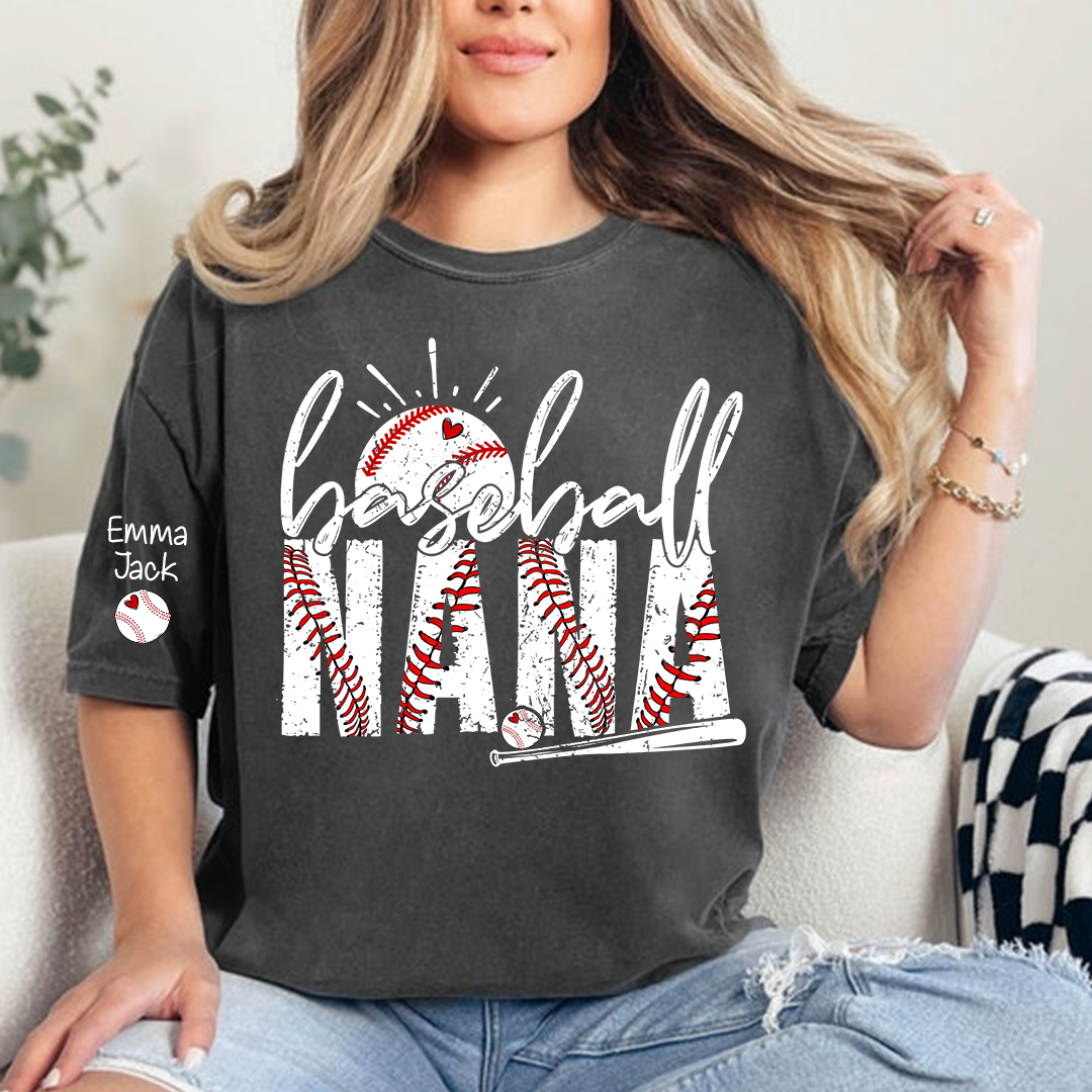 Baseball Nana Personalized T-Shirt, Varsity Style Nana Shirt for Baseball Lovers