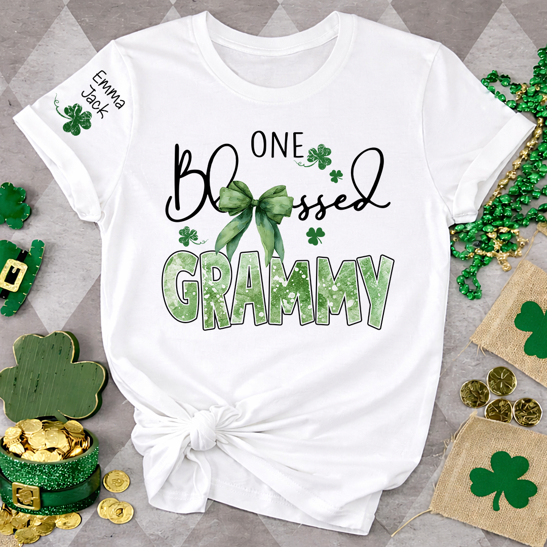 One Blessed Grammy T-Shirt, St Patrick’s Day Shamrock Family T Shirt with For Gift Grandma And Kids