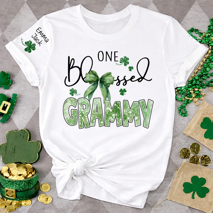 One Blessed Grammy T-Shirt, St Patrick’s Day Shamrock Family T Shirt with For Gift Grandma And Kids