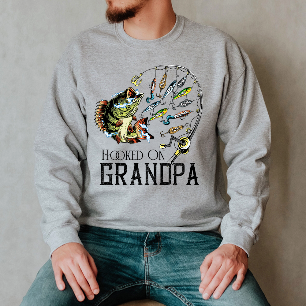 Personalized Hooked On Grandpa Fishing With Kids Name Sweatshirt