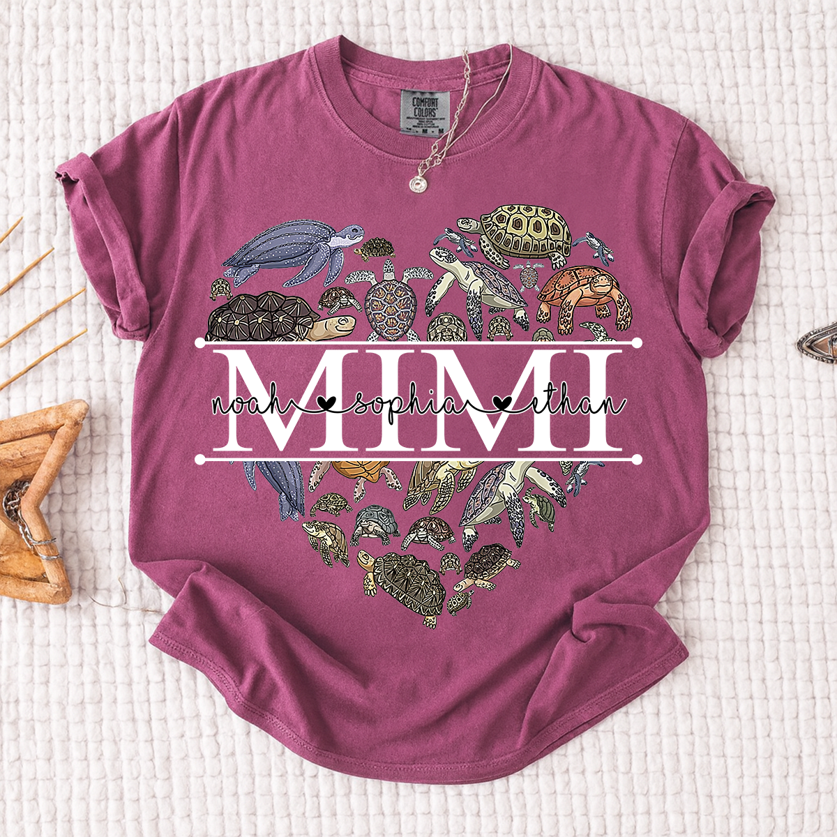 Comfort Colors® Mimi Turtle T-Shirt for Grandma Personalized Gift with Kids’ Names
