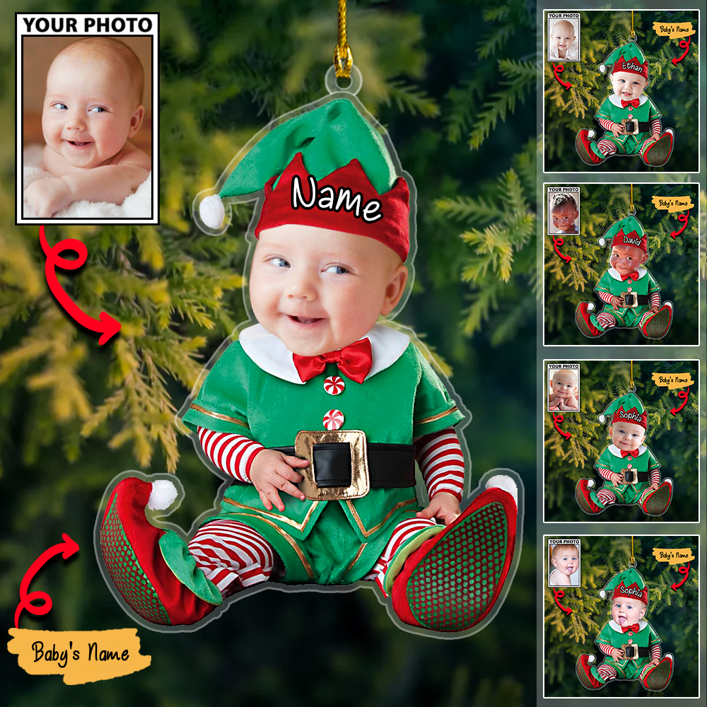 Custom Baby Photo Ornaments with Names, Personalized Christmas Ornaments