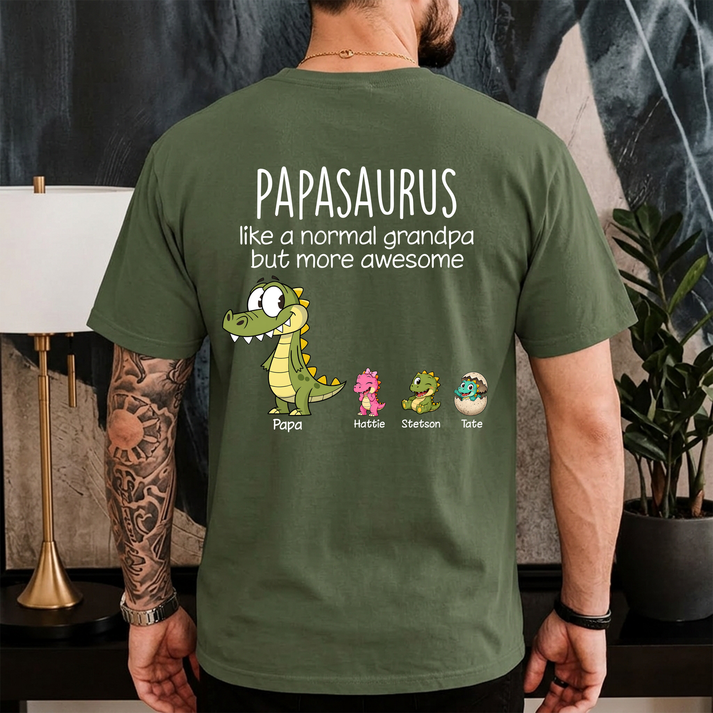 Personalized Papa Dinosaur Shirt with Custom Kids Names,Printed On The Back