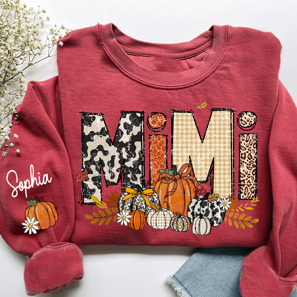 Preppy Fall Mimi Custom Grandma Pumkin Sweatshirt, Personalized For Grandma And Kids