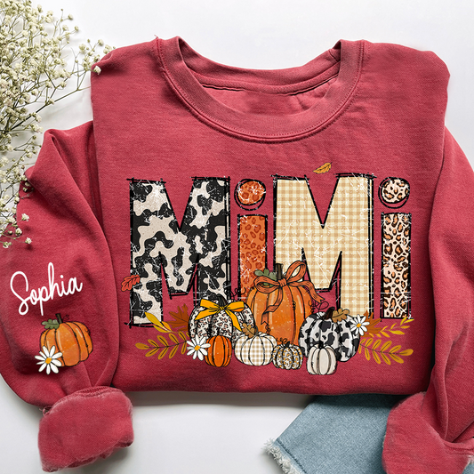 Preppy Fall Mimi Custom Grandma Pumkin Sweatshirt, Personalized For Grandma And Kids