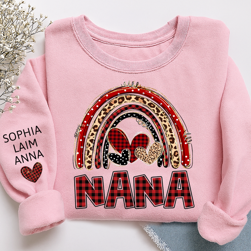 Grandma Leopard Plaid Rainbow Sweatshirt Personalized with Kids' Names