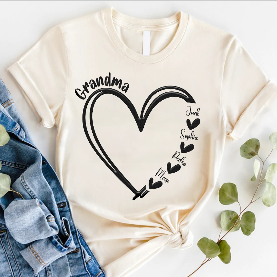 Custom Name Grandma And Kids, Puff Print Design  LTP01