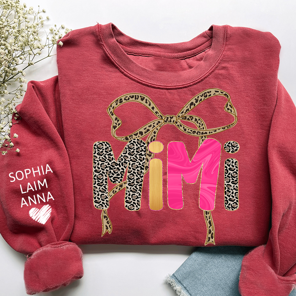 Custom Coquette Leopard Mimi Sweatshirt, Gift for Grandma And Grandchild