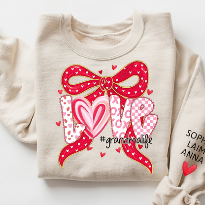 Custom Grandma Life Love Sweatshirt, Heart Bow Valentine Gift
