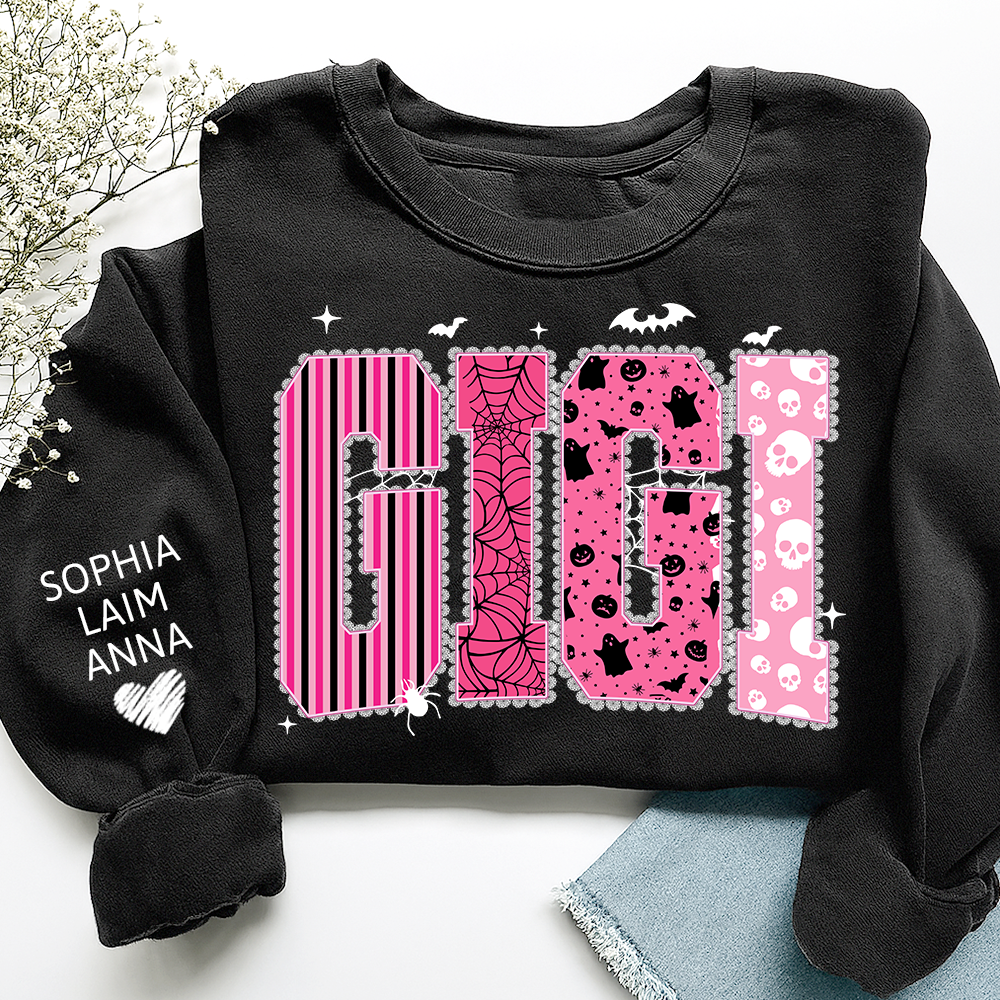 Playful Halloween Style, Pink Custom Gigi Halloween Gifts for Grandma and Kids