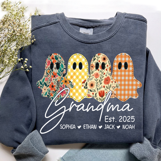 Custom Ghost Sweatshirt for Grandma, Halloween Grandma Est. 2025 Shirt