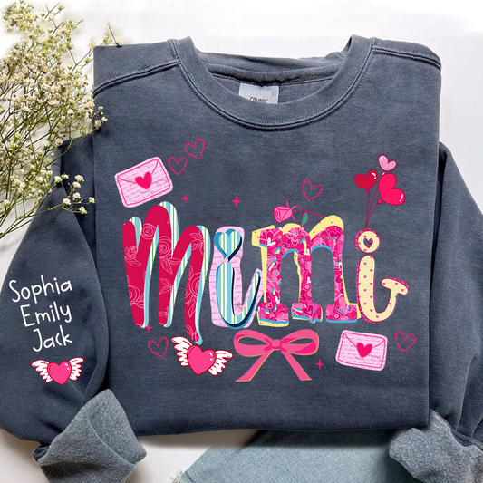 Custom Mimi Valentine Brushstroke Sweatshirt, Heart Shaped valentine Gift for Grandma And Kids