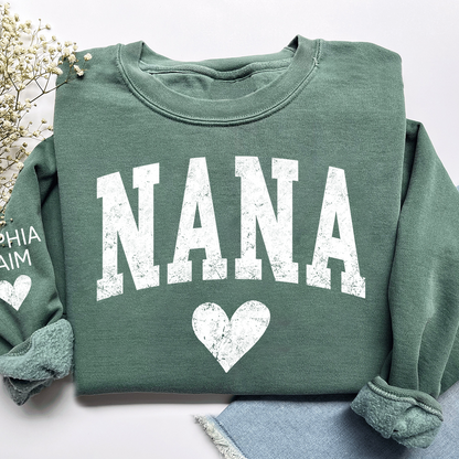 Personalized Nana Sweatshirt, Custom Name Heart Design Gift for Grandma