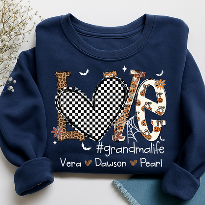 Custom Love Family Sweatshirt, Grandma Halloween Shirt with Kids Names