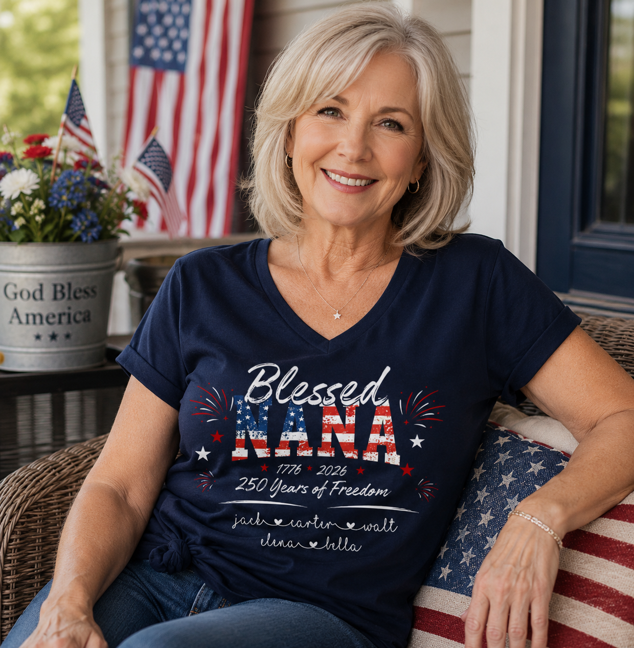 Blessed Nana American Flag Shirt, USA 250th Anniversary Shirt, Patriotic Nana Gift, Fourth of July Shirt, Freedom Celebration Tee, Est 1776-2026