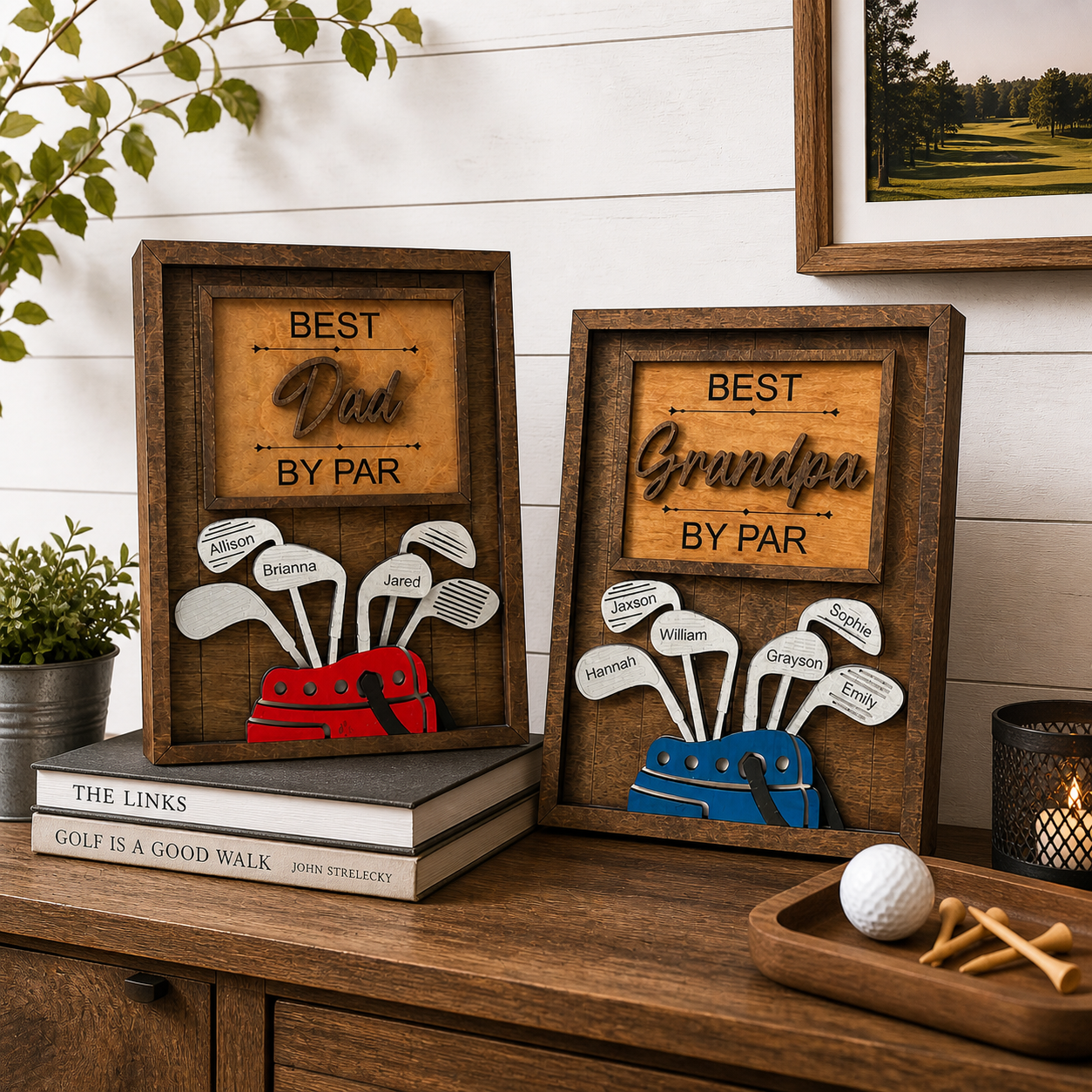 Personalized Grandpa Golf Wood Sign, Custom Name Golf Club Frame, Best Grandpa by Par Gift for Father